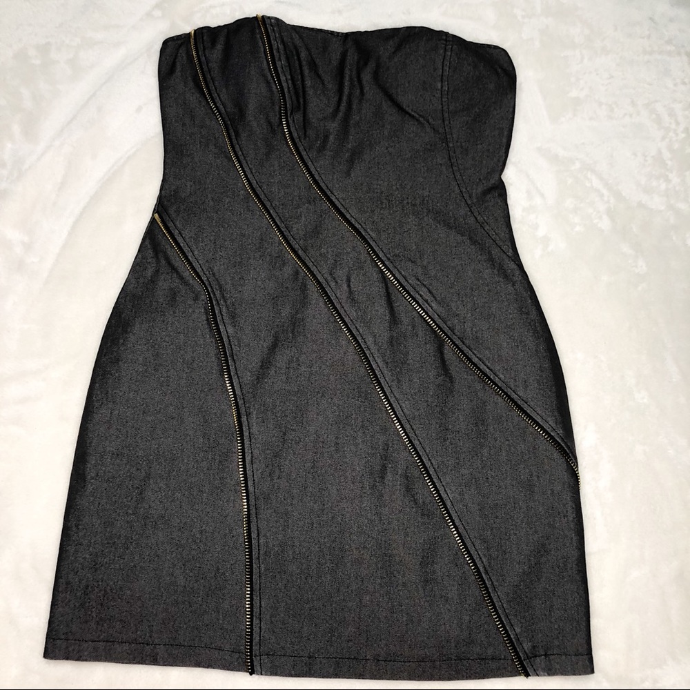 Forever 21 Women Small Zipper Grey Strapless Dress